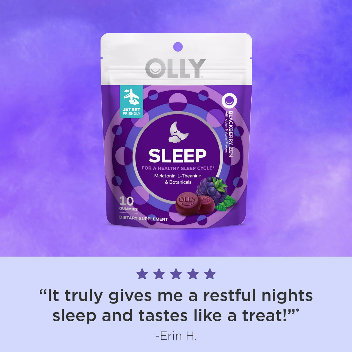 OLLY Sleep Gummy Supplements, Blackberry Zen Flavor, 10 Count Pouch - 3mg Melatonin, L-Theanine & Chamomile