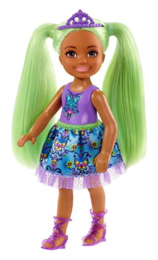 Barbie Dreamtopia Chelsea Sprite Doll, 7-inch, with Green Hair Wearing Fashion and Accessories, Multi (GJJ95)