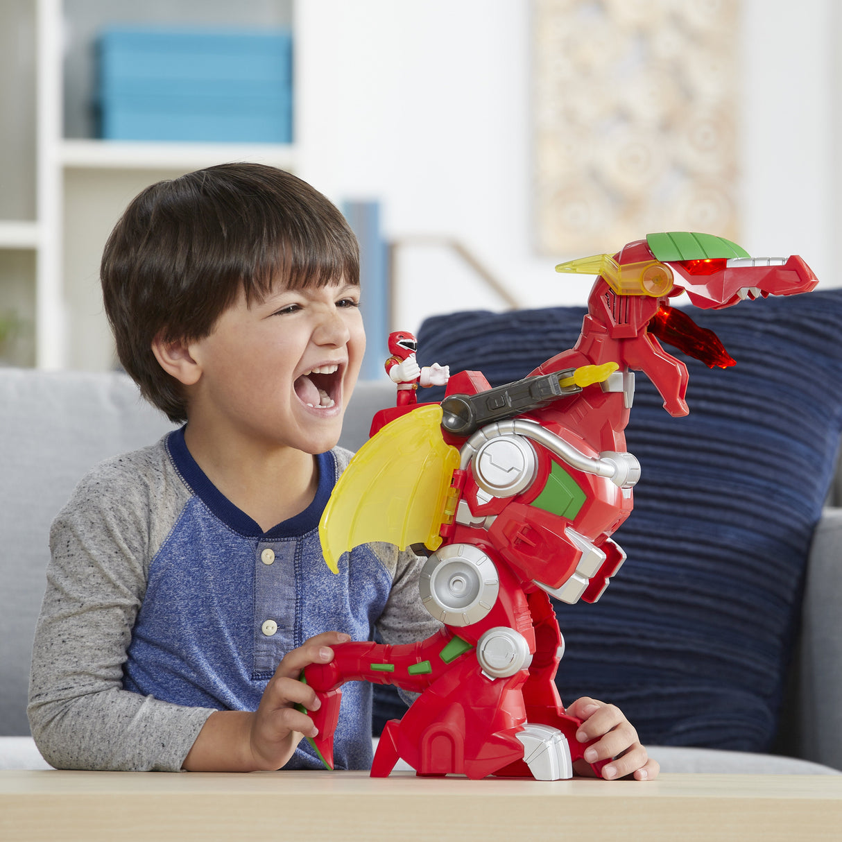 Playskool Heroes Power Rangers Red Ranger and Dragon Thunderzord, 3-inch action figure, 14-inch Zord, Lights and Sounds, Collectible Toys for Kids Ages 3 and Up