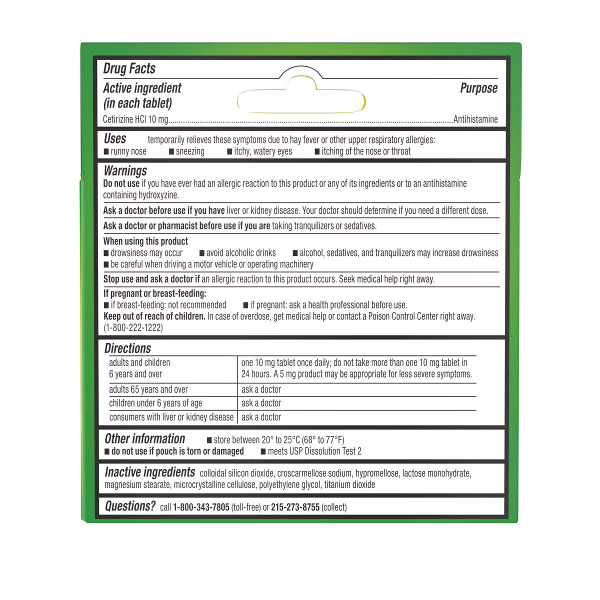 Zyrtec 24-Hour Allergy Relief Tablets, Cetirizine HCl 10mg, 5 Count Pack - Non-Drowsy Multi-Symptom Relief