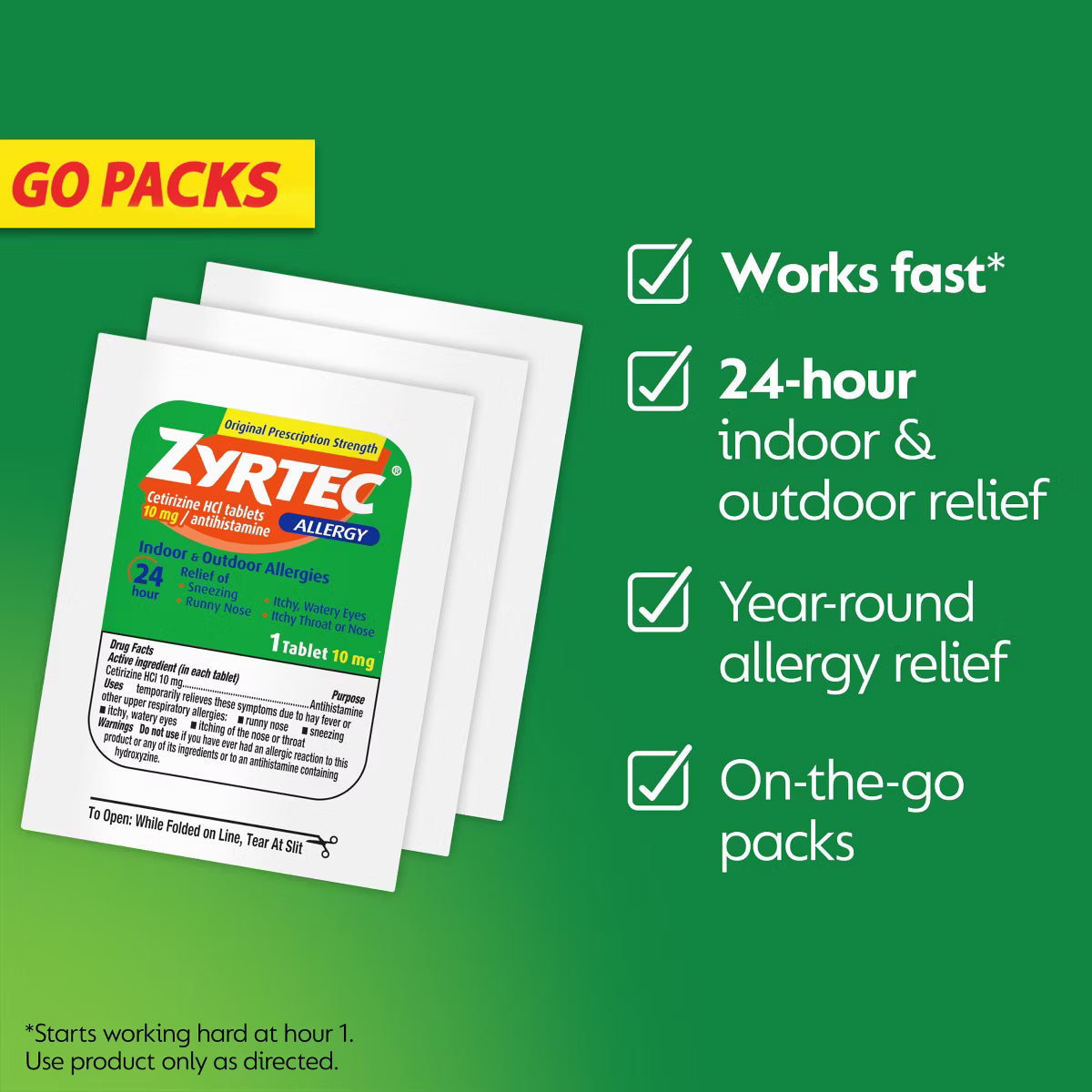 Zyrtec 24-Hour Allergy Relief Tablets, Cetirizine HCl 10mg, 5 Count Pack - Non-Drowsy Multi-Symptom Relief