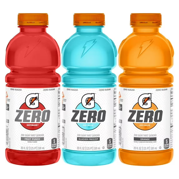 Gatorade Zero Sugar Thirst Quencher Electrolyte Sports Drink (Assorted Flavors), 20 Fl Oz Bottles - Zero Calorie Hydration Formula