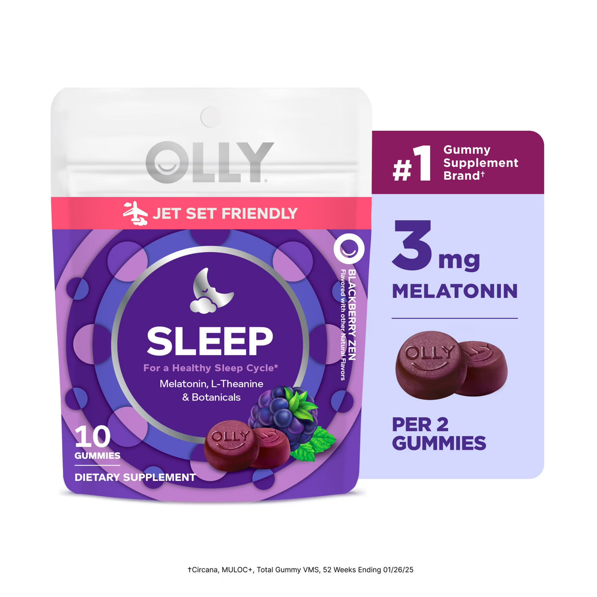 OLLY Sleep Gummy Supplements, Blackberry Zen Flavor, 10 Count Pouch - 3mg Melatonin, L-Theanine & Chamomile