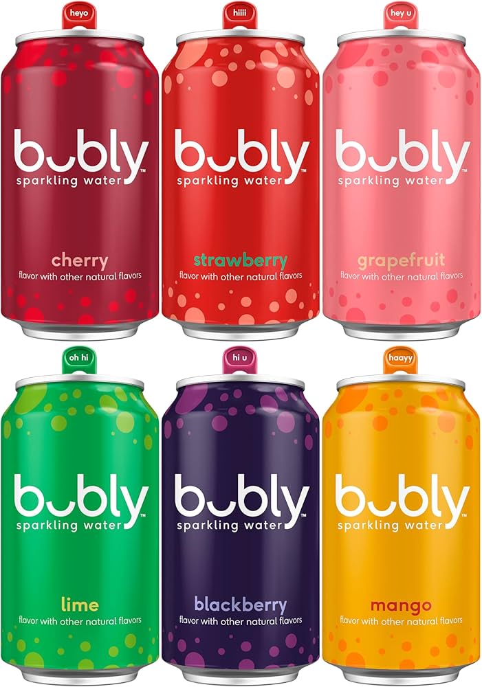 Bubly Sparkling Water, Zero Calories, Zero Sugar, Naturally Flavored, 12 Fl Oz Cans