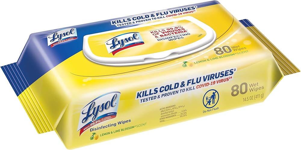 Lysol Disinfecting Wipes, Lemon & Lime Blossom Scent (80-Count Canister), Kills 99.9% of Germs & Bacteria
