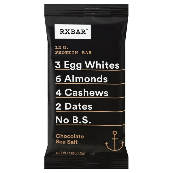 RXBAR Protein Bar (Chocolate Sea Salt or Peanut Butter Flavors), 1.83 oz Bars - 12g Protein, No B.S. Ingredients