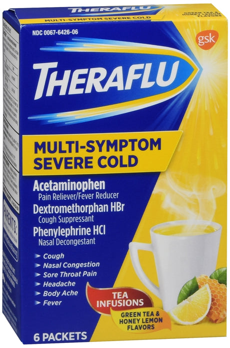 Theraflu Multi-Symptom Severe Cold & Cough Hot Liquid Powder, Lemon Flavor (Single Packet or Multi-Pack Box)