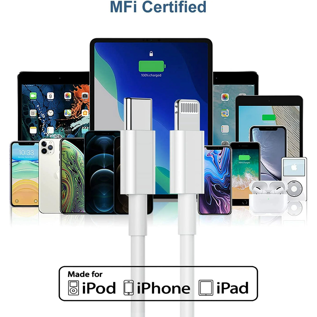 USB-C to Lightning Charging Cable 2 Pack (Apple Compatible)