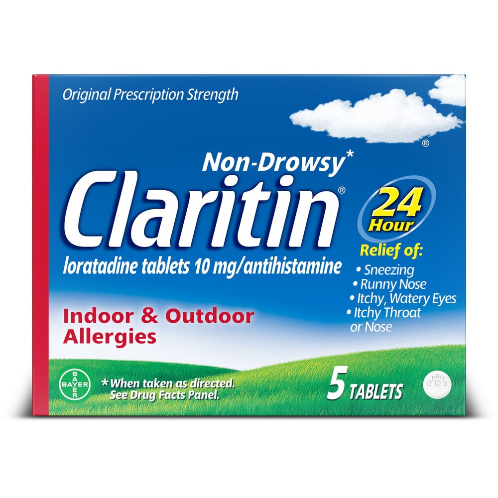 Claritin 24HR Non-Drowsy Allergy Relief Tablets, Loratadine 10mg, 5 Count Pack - Multi-Symptom Rel