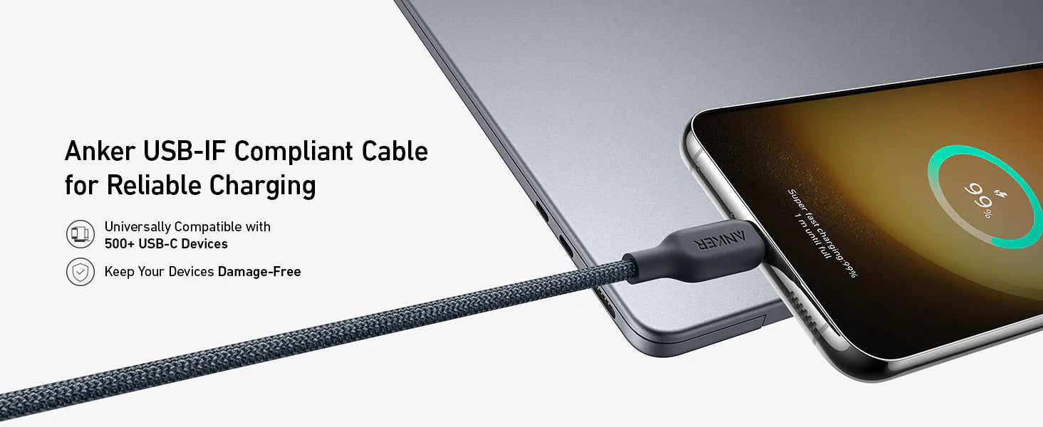 Anker USB-C Fast Charging Cable, 6ft Reinforced Braided Nylon (Supports up to 240W Power Delivery)