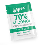 Wipex 70% Isopropyl Alcohol (IPA) All-Purpose Cleaner Wipes, Individually Wrapped Single Sachets - Travel/On-the-Go Use