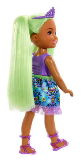 Barbie Dreamtopia Chelsea Sprite Doll, 7-inch, with Green Hair Wearing Fashion and Accessories, Multi (GJJ95)