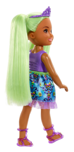 Barbie Dreamtopia Chelsea Sprite Doll, 7-inch, with Green Hair Wearing Fashion and Accessories, Multi (GJJ95)