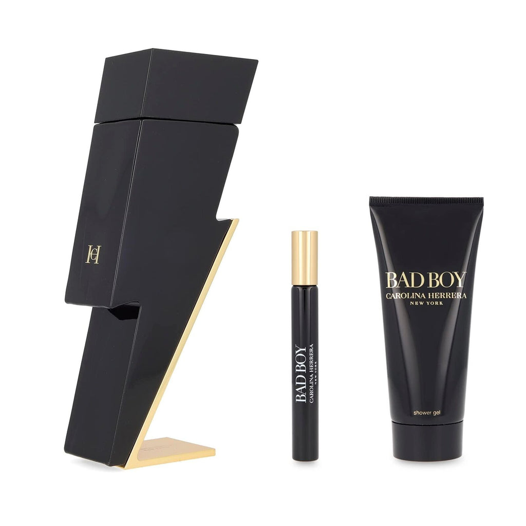 CAROLINA HERRERA BAD BOY 3 PCS SET: 3.4 EAU DE TOILETTE SPRAY + 0.34 EAU DE TOILETTE SPRAY + 3.4 SHOWER GEL