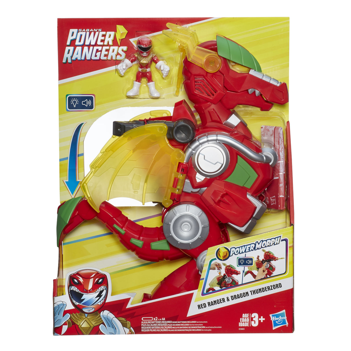 Playskool Heroes Power Rangers Red Ranger and Dragon Thunderzord, 3-inch action figure, 14-inch Zord, Lights and Sounds, Collectible Toys for Kids Ages 3 and Up