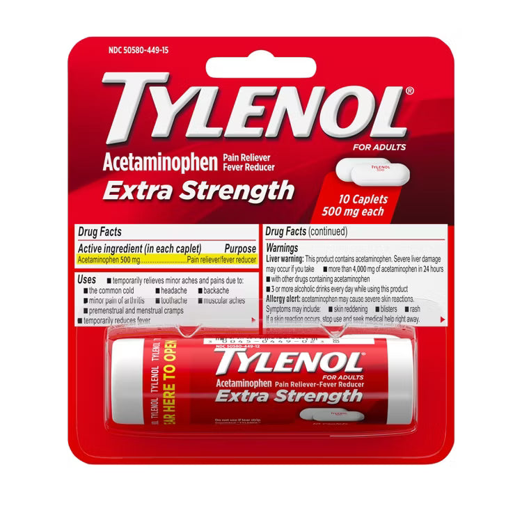 Tylenol Extra Strength Pain Reliever & Fever Reducer Caplets, Acetaminophen (500mg), 10 Count