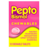 Pepto-Bismol Chewable Tablets, Original Flavor (Pink Bismuth), 12 Count Pack - 5 Symptom Digestive Relief