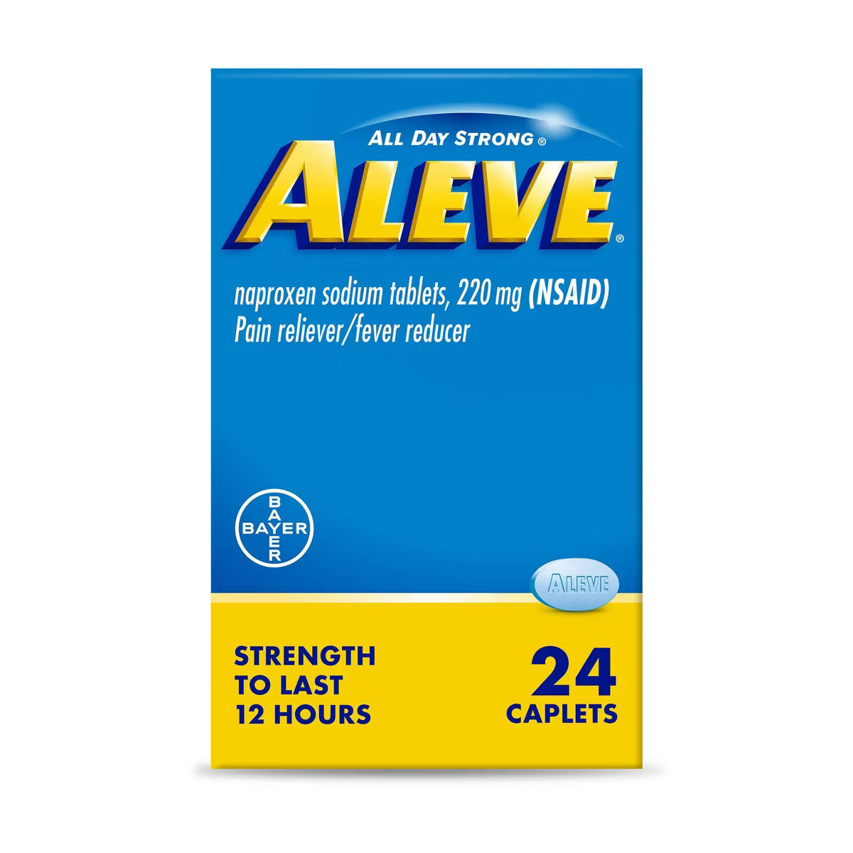 Aleve NSAID All Day Pain Reliever & Fever Reducer Caplets, Naproxen Sodium (220mg), 24 Count Bottle