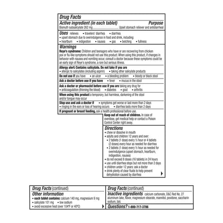 Pepto-Bismol Chewable Tablets, Original Flavor (Pink Bismuth), 12 Count Pack - 5 Symptom Digestive Relief