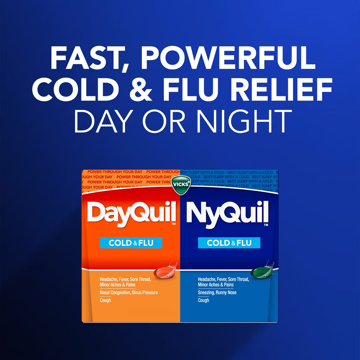 Vicks DayQuil & NyQuil Original Cold & Flu Relief LiquiCaps, 48-Count Combo Pack (24 DayQuil + 24 NyQuil) - Multi-Symptom Relief