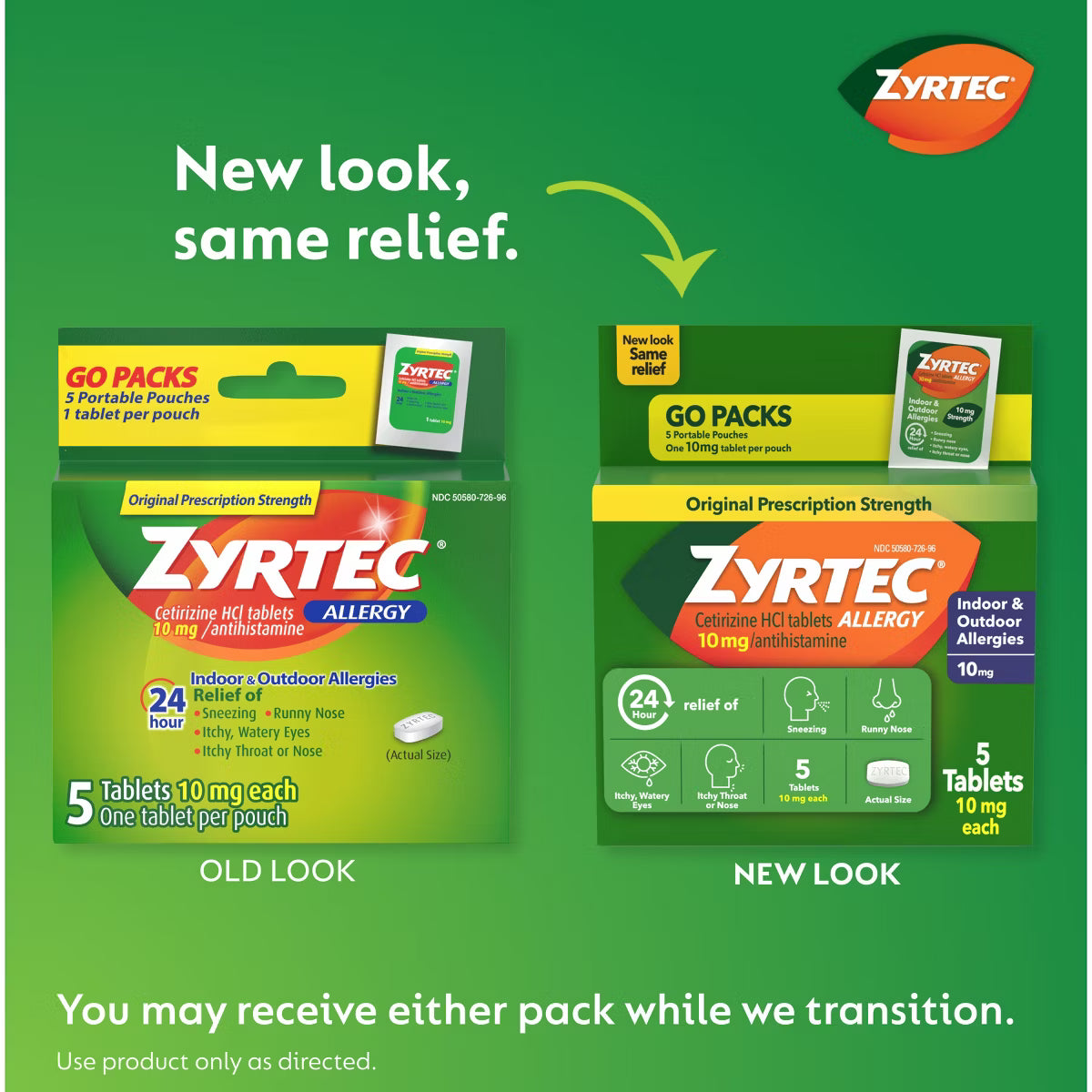 Zyrtec 24-Hour Allergy Relief Tablets, Cetirizine HCl 10mg, 5 Count Pack - Non-Drowsy Multi-Symptom Relief