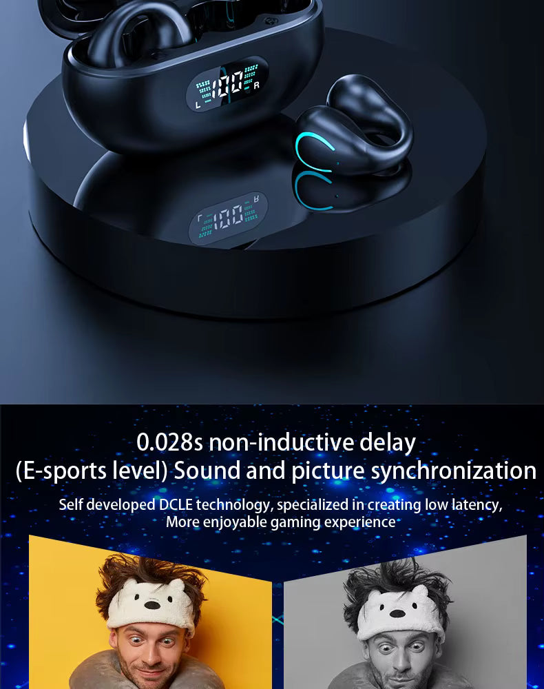 LED Power Display Ear Clip Sports Earphones - ENC Noise Reduction, IPX7 Waterproof, Low Latency