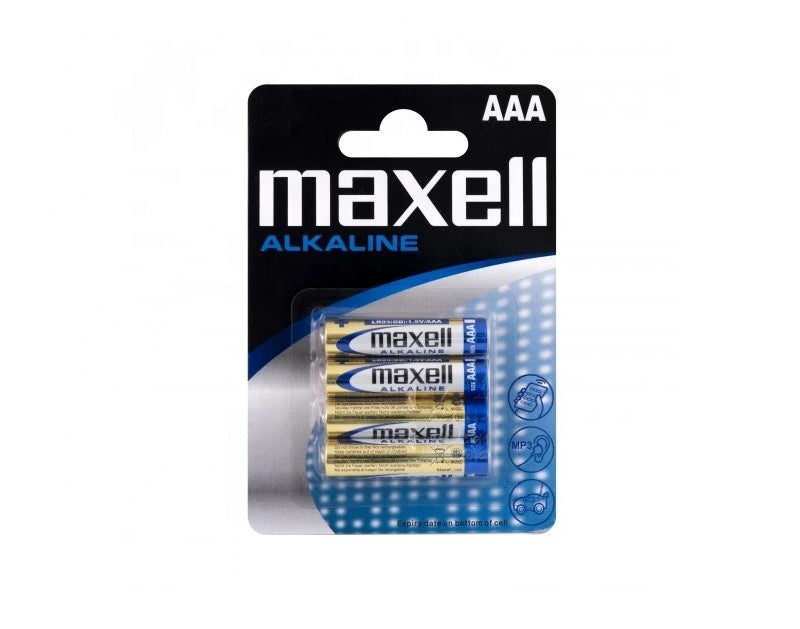 Maxell Alkaline AAA Batteries, 4-Count Blister Pack - Reliable 1.5V Power for Everyday Devices