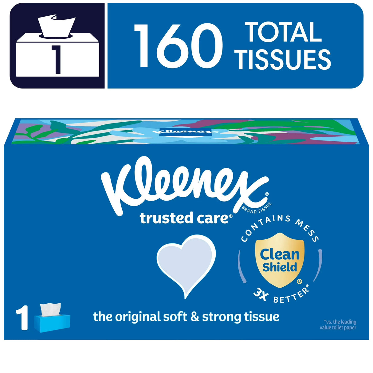 Kleenex Trusted Care 2-Ply Facial Tissues, 1 Flat Box, 160 Tissues per Box - Soft, Strong, & Absorbent