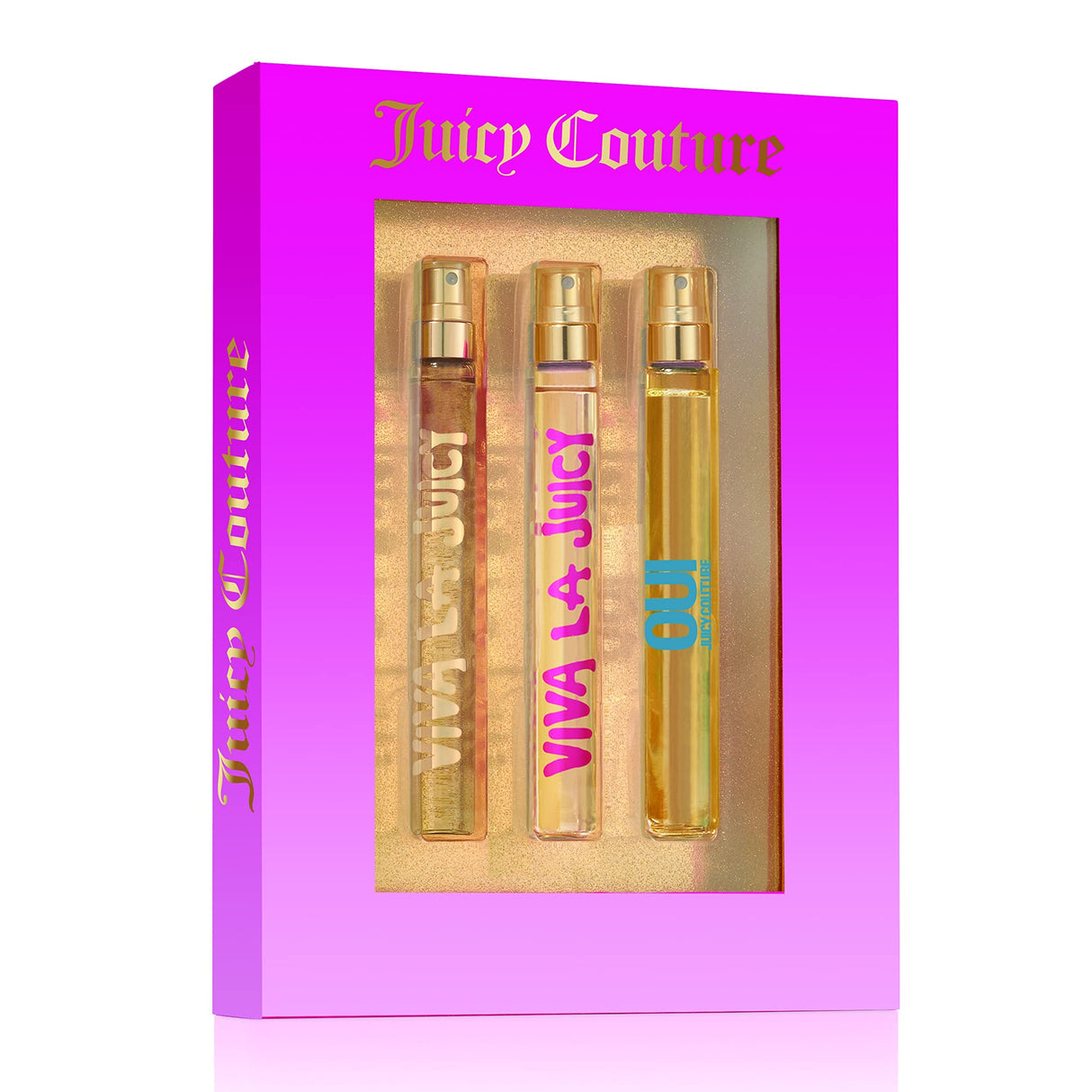 VIVA LA JUICY 3 PCS ROLLERBALL SET: VIVA LA JUICY 0.33 EAU DE PARFUM SPRAY + GOLD COUTURE 0.33 EAU DE PARFUM SPRAY + 0.33 OUI SPLASH 0.33 EAU DE PARFUM SPRAY