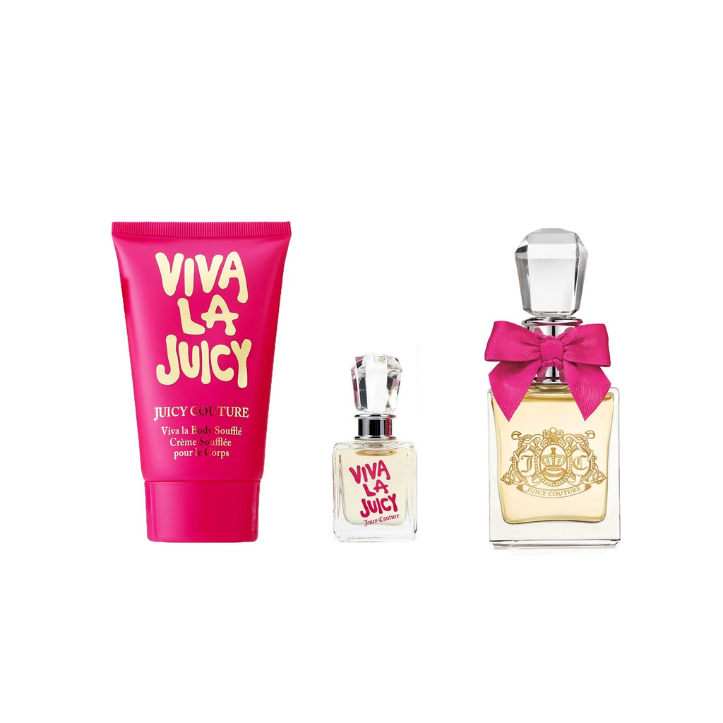 VIVA LA JUICY 3 PCS SET FOR WOMEN: 0.5 EAU DE PARFUM SPRAY + 0.17 PARFUM + 1.7 BODY SOUFFLE