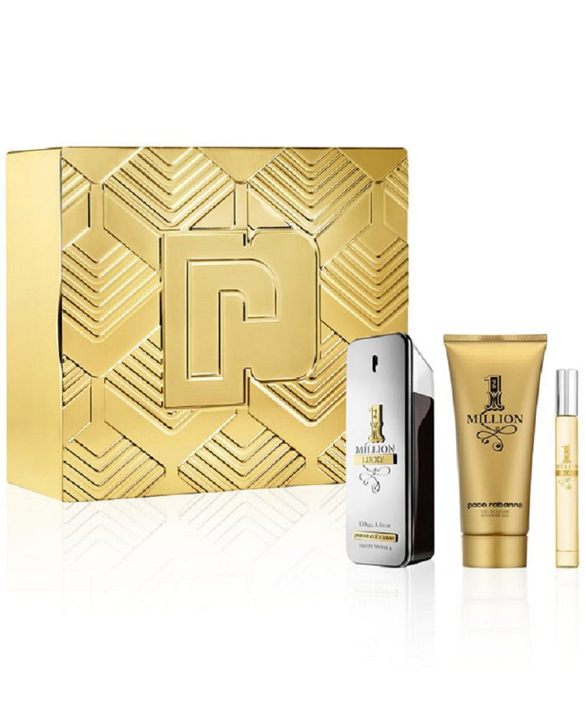 PACO RABANNE ONE MILLION LUCKY 3 PCS SET FOR MEN: 3.4 EAU DE TOILETTE SPRAY + 3.4 SHOWER GEL + 0.34 EAU DE TOILETTE SPRAY