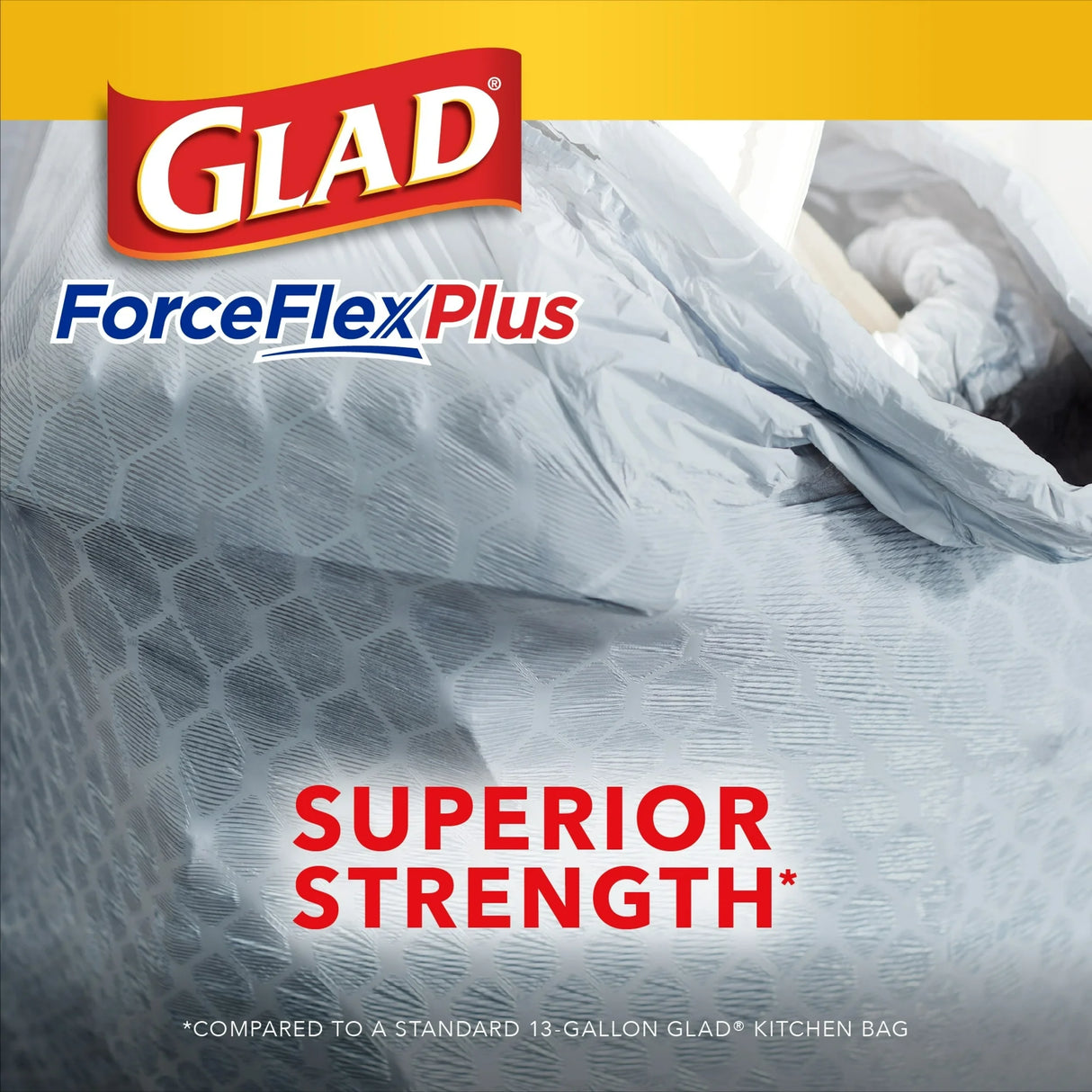 Glad ForceFlex Plus with Clorox Tall Kitchen Drawstring Trash Bags, 13 Gallon, Lemon Fresh Bleach Scent, 20 Count