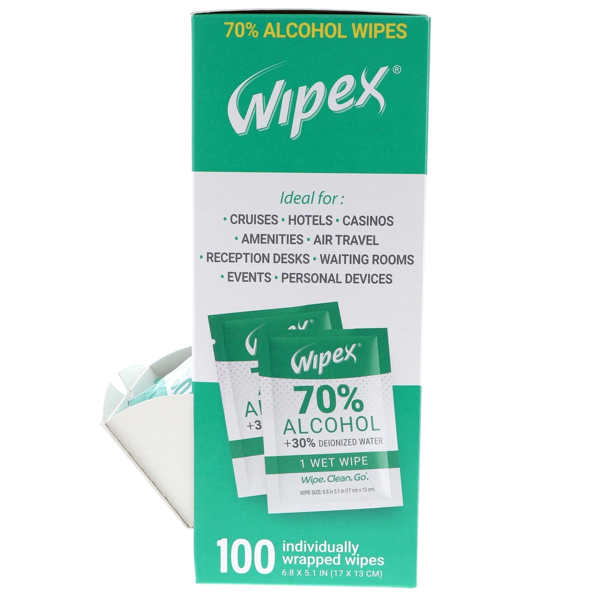 Wipex 70% Isopropyl Alcohol (IPA) All-Purpose Cleaner Wipes, Individually Wrapped Single Sachets - Travel/On-the-Go Use