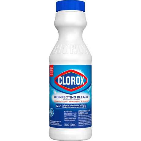 Clorox Concentrated Regular Disinfecting Bleach, 11 fl oz Bottle - Cleans, Whitens, and Kills 99.9% of Germs