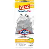 Glad ForceFlex Plus with Clorox Tall Kitchen Drawstring Trash Bags, 13 Gallon, Lemon Fresh Bleach Scent, 20 Count