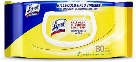 Lysol Disinfecting Wipes, Lemon & Lime Blossom Scent (80-Count Canister), Kills 99.9% of Germs & Bacteria